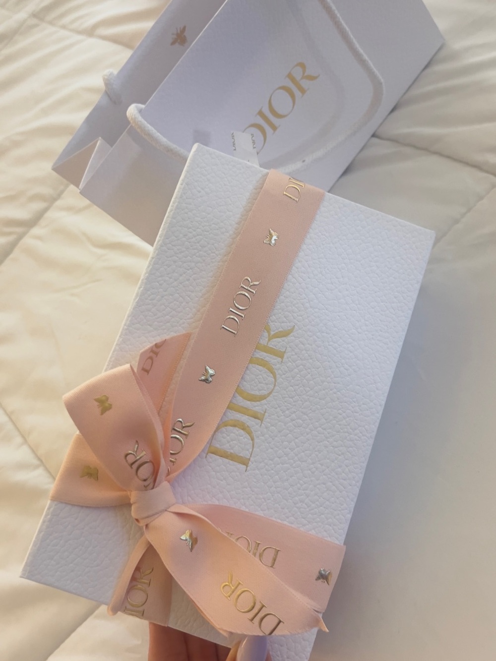 Dior White Gift Box with Blush Pink Ribbon - Picture 2 of 7